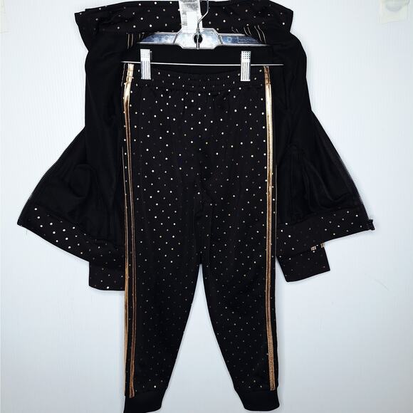 Adidas Kids Polka Dot Tracksuit Girls 6 Black Rose Gold Sweatsuit Outfit Holiday - Picture 10 of 13